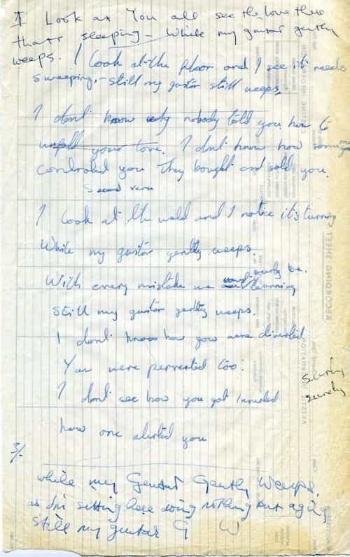 El manuscrito de 'While My Guitar Gently Weeps'